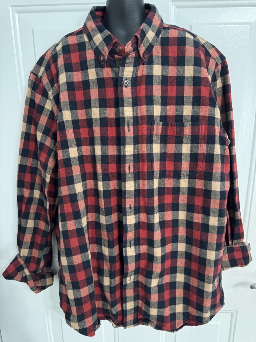 J. Crew Red, Black & Cream Plaid Button-Down Flannel Shirt